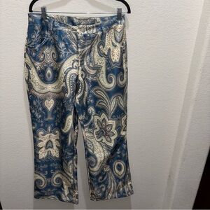 Blue/White Floral Design Boot Cut Flare Pants Women’s Size XL